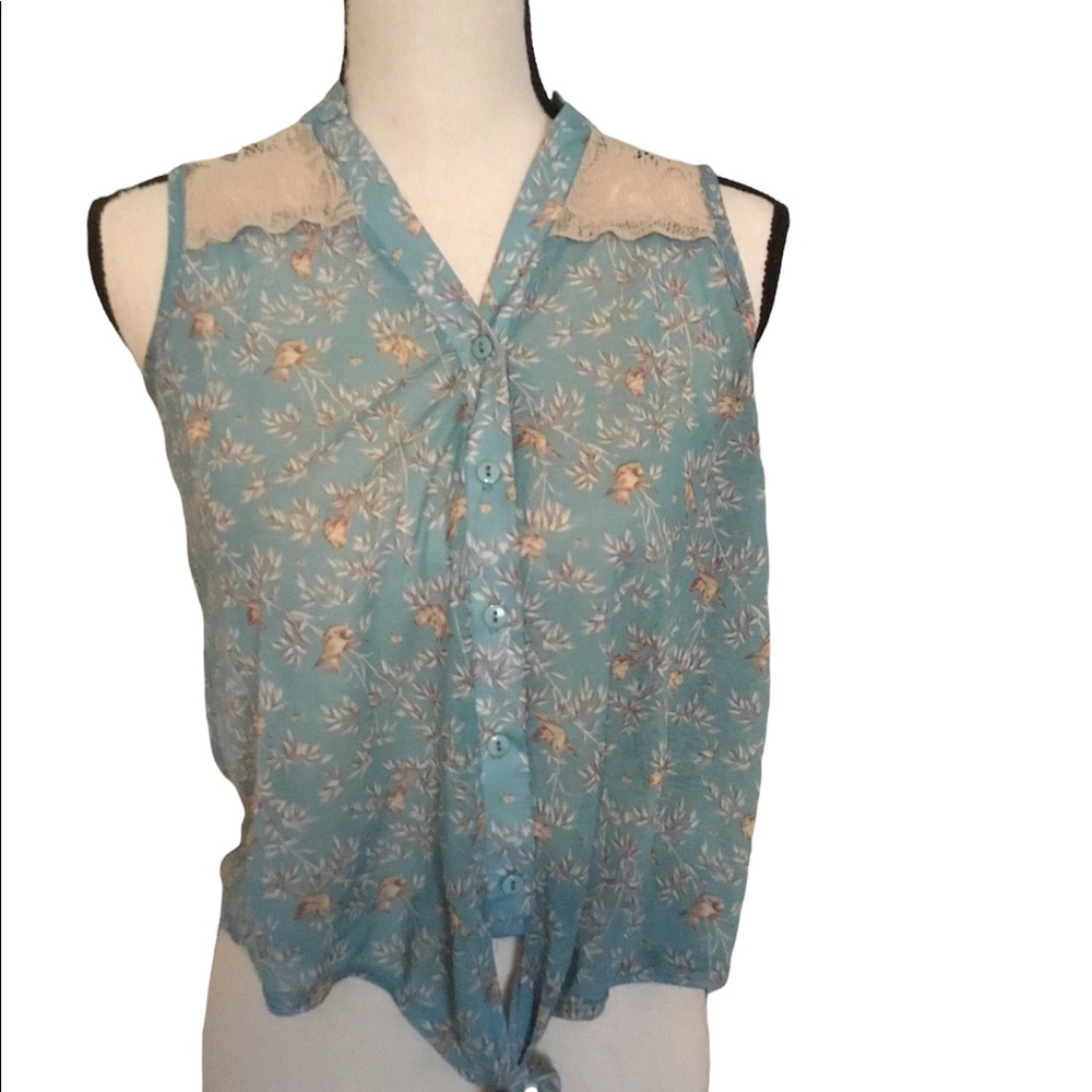 Charlotte Russe paisley lace blouse mid tie blue med